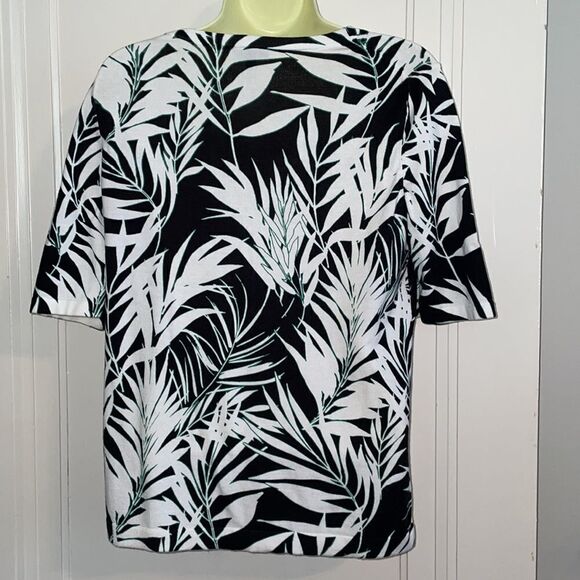Talbots black & white bamboo print short sleeved cardigan sweater - Picture 6 of 8